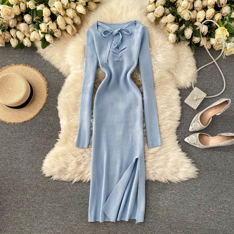 

2021 New Singiny crochet design women's long-sleeve fine autumn sexy winter nightgown dress FN93, Black