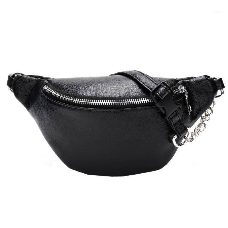 

Chest Bags For Women Fashion Chain Leather Waist Bag Crossbody Bag Female Large Capacity Zipper Phone Money Waist Packs #LR31, Black