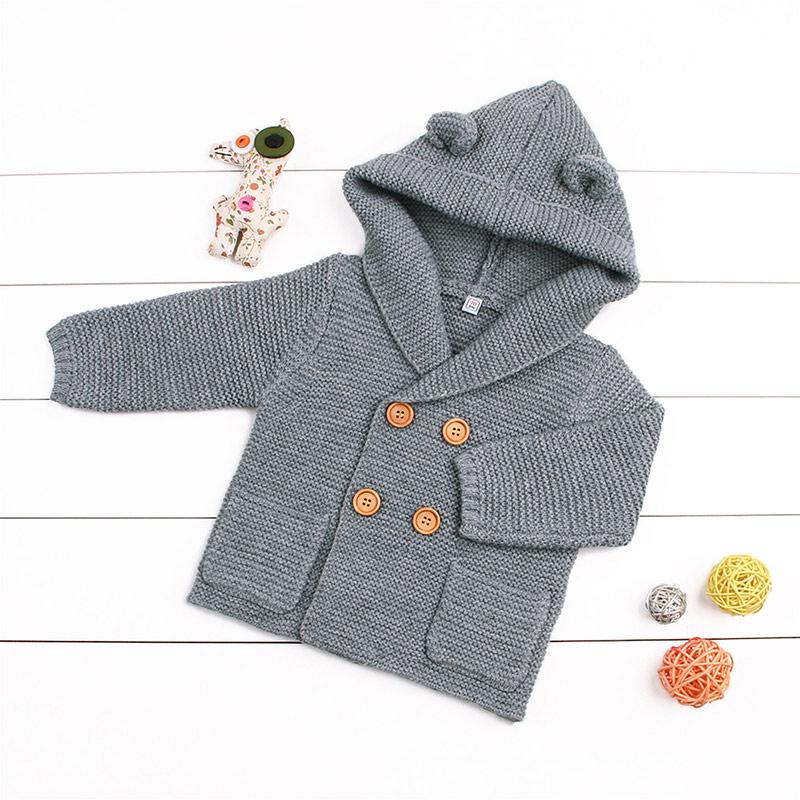 

Cartoon Winter Sweater For Baby Girls Cardigan With Ears Newborn Boys Knitted Jackets With Hood Autumn Children Long Sleeve Coat, Blue
