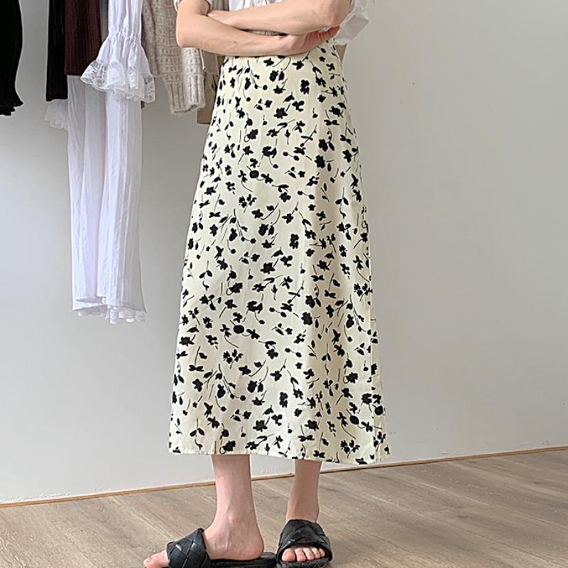

Skirts JMPRS Chiffon Womne Long Skirt Summer Beach Elastic High Waist Casual Floral Print A Line Black Midi Korean Holiday