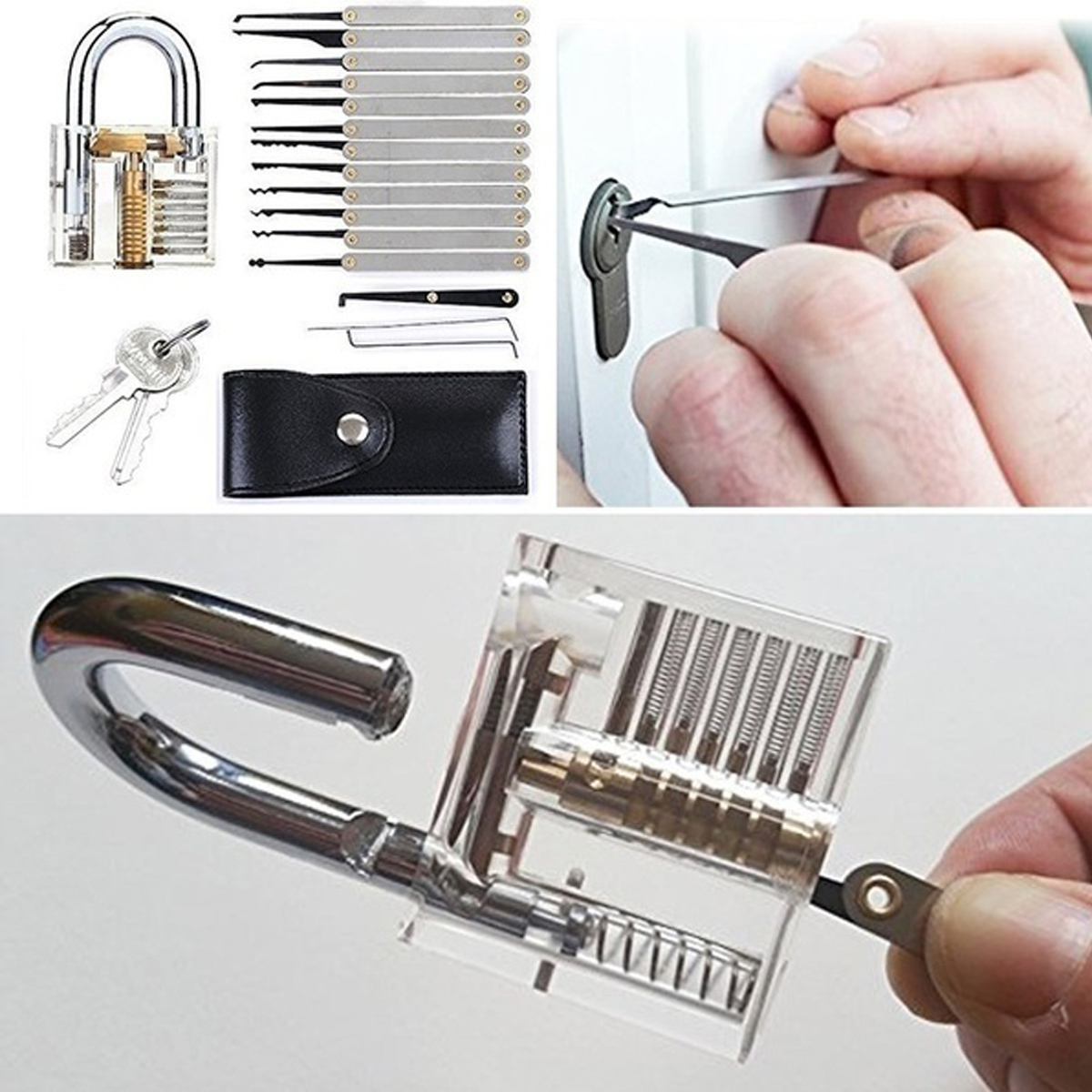 

15Pcs Lock Training Skill Set Clear Practice Padlock Tools Locks Key Kits