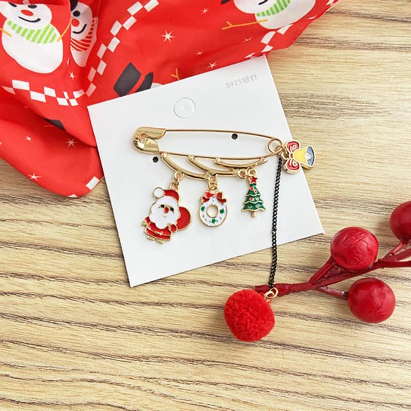 

Pins, Brooches Christmas Badge Brooch Pins Elk Santa Claus Tassel Ball Pendant Snowman Bells Snowflake Xmas Chid Jewelry Gifts