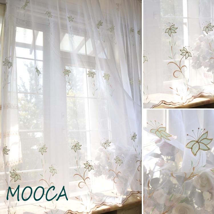 

Korean STYLE White embroiderd translusidus curtain tulle living room curtain decoration