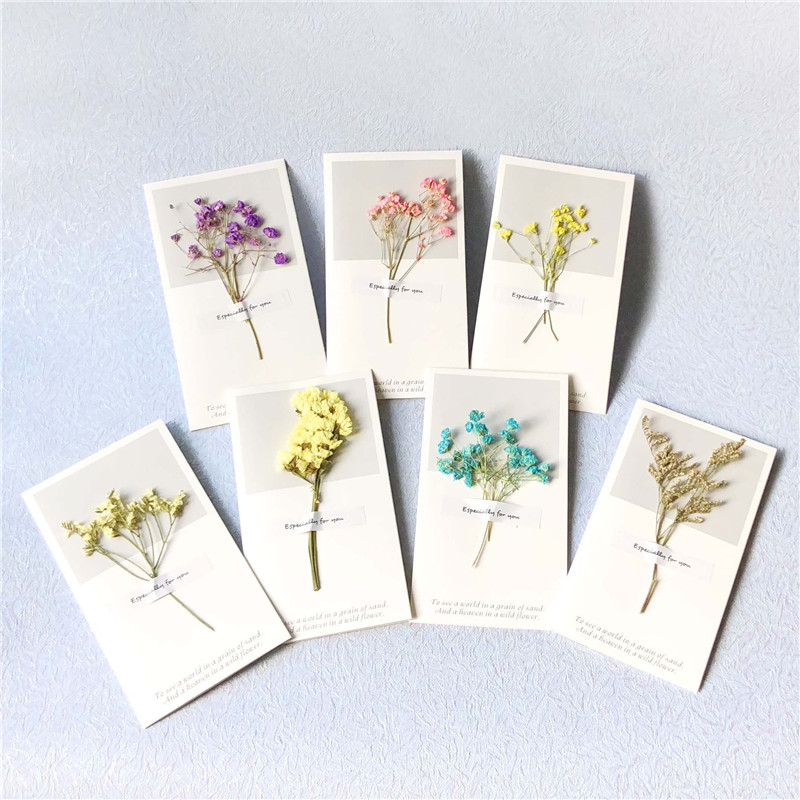 

Dried Flowers Card Best Wishes Folding Type Greeting Cards Christmas Birthday Party Wedding Invitations Card 20pcs