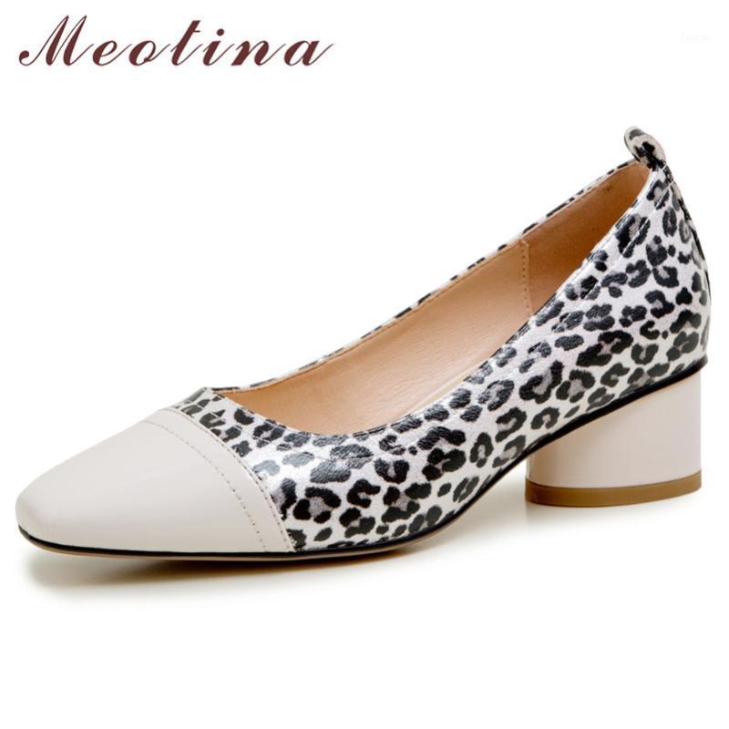 

Meotina High Heels Women Pumps Natural Genuine Leather Round Heels Shoes Cow Leather Leopard Square Toe Shoes Ladies Big Size 431, Beige