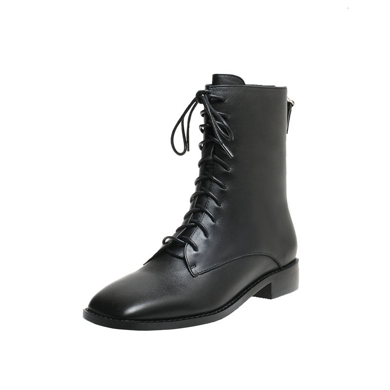 

2021 New Genuine Leather Women's Ankle Boots Back Square Toe Low Thick Heels Autumn Working Party Shoes Woman B36r, Brown