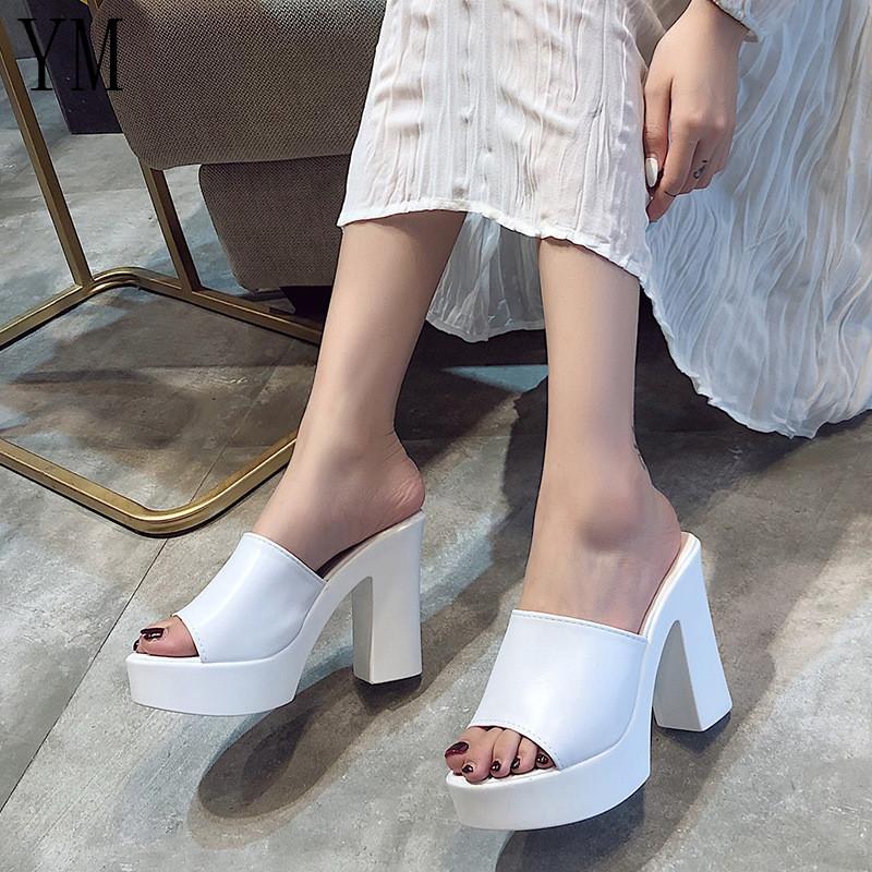 

2020 Fashion Summer Women Elegant 7CM High Heel Sandals Peep Toe Platform Shoes Sexy Chunky Heel Shoes Lady Thick 34-40, Black