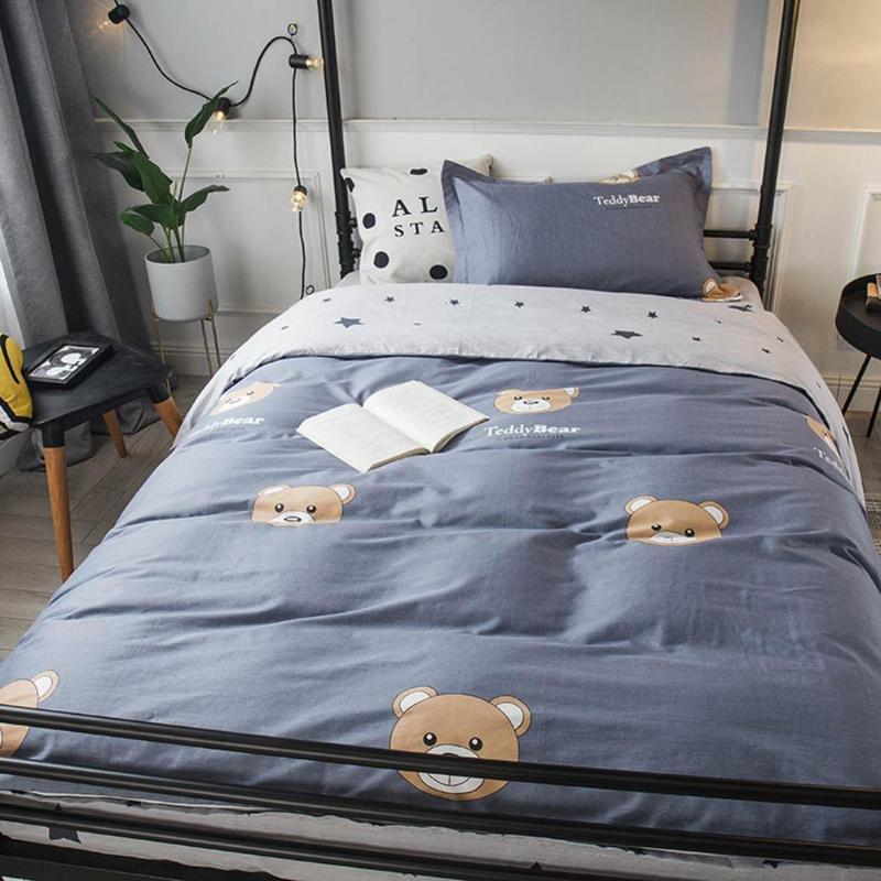 

2020 INS Cartoon Teddy Bear Grey Dormitory 3pcs Bedding Set  Hypoallergenic Cotton Bedlinens Duvet Cover Set Single Bed, 20192577