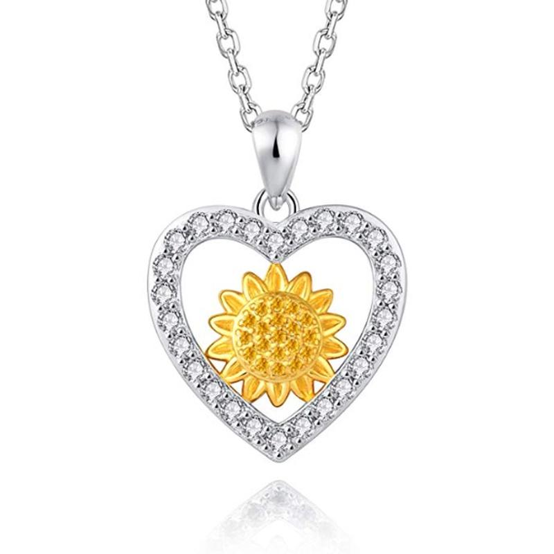 

Fashion exquisite heart-shaped zircon sunflower pendant women romantic banquet necklace charm jewelry Valentine's day gift