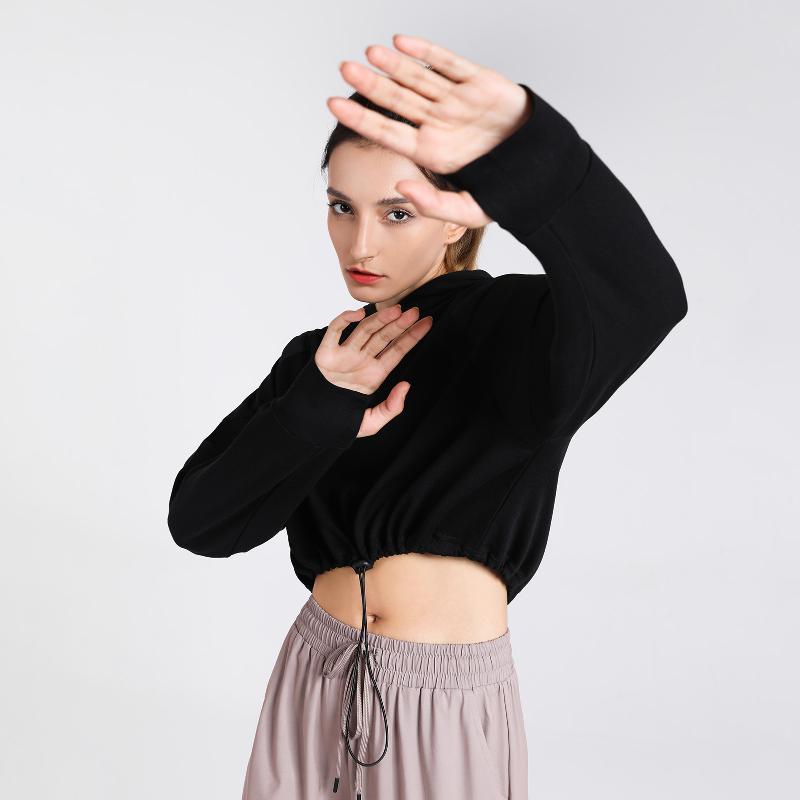 

Women' Hoodie Crop Tops with Thumb Holes Drawstring Long Sleeve Sweatshirt Pullover for Sports Casual Tops Autumn, Beige