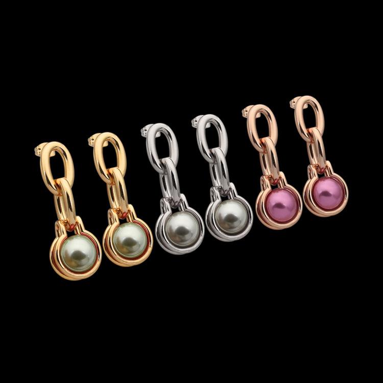

Jewelry T letter 4-section chain hanging color pearl earrings women's foreign trade long pearl earrings
