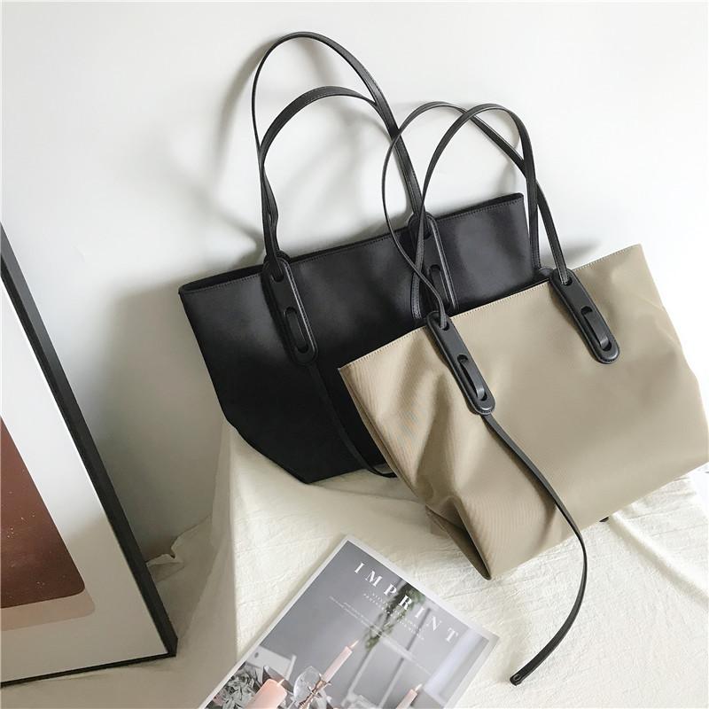 

Gray Nylon Cloth Portable/Shoulder Bag Female New Large-capacity Shopping Bag 2pcs/set Mother Imported Oxford cloth Tote, Beige