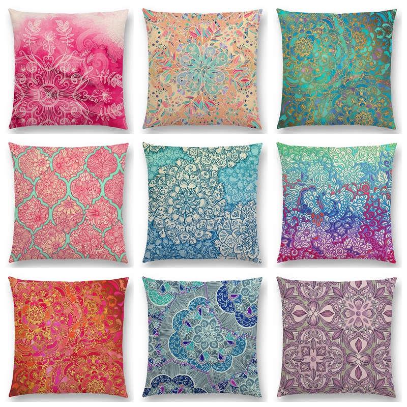 

Hot Sale Beautiful Leaf Flower Gorgeous Floral Doodle Colourful Decorative Pattern Mandalas Cushion Home Decor Sofa Throw Pillow, A006122