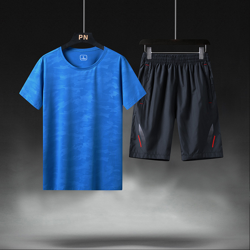 

Large Size Quick-Drying Sports Set Men Breathable Thin Crew Neck Short Sleeve Short Sleeve Summer Casual Running Two-Piece Male, Black