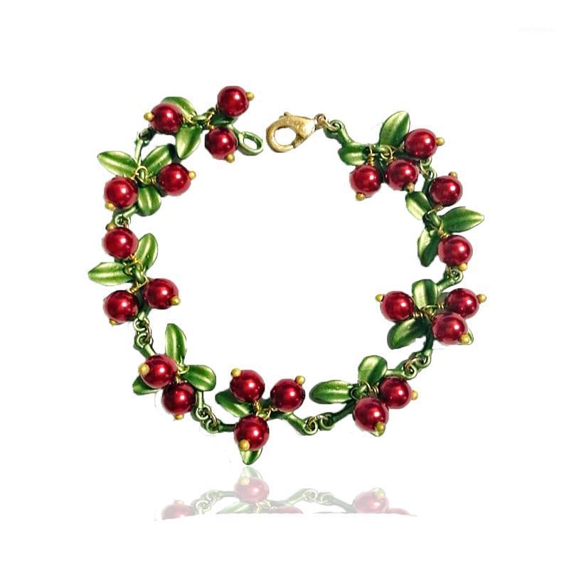 

Vintage necklace Imitation pearls Cranberry Alloy green paint bracelet Elegant Women Jewelry1