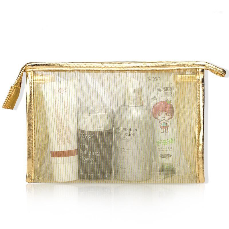 

Mesh waterproof women travel cosmetic bags transparent storage bag wash makeup bag handbags for girls1, Black