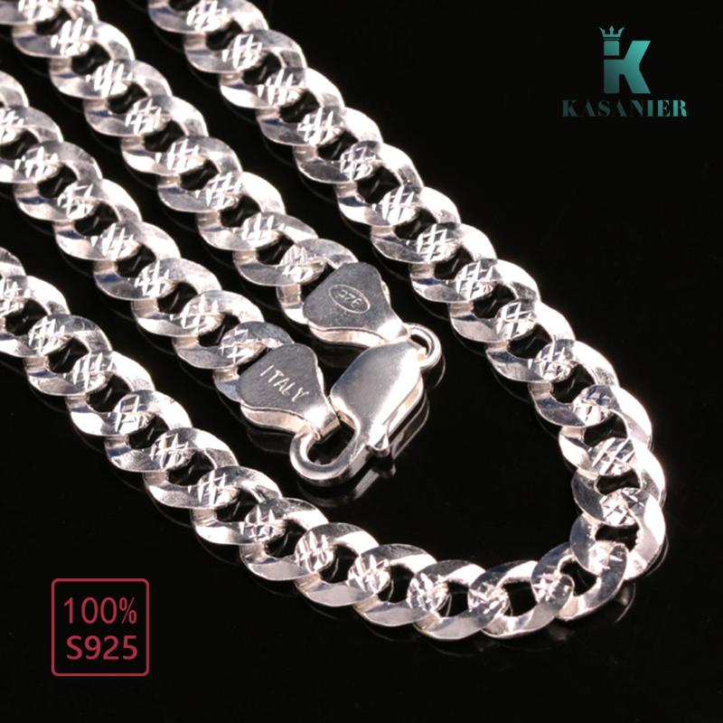

KASANIER 100% Real S925 Sterling Silver Men Necklace 7MM Width Mens Jewelry Gift Curb Necklace Fashion Accessories Original