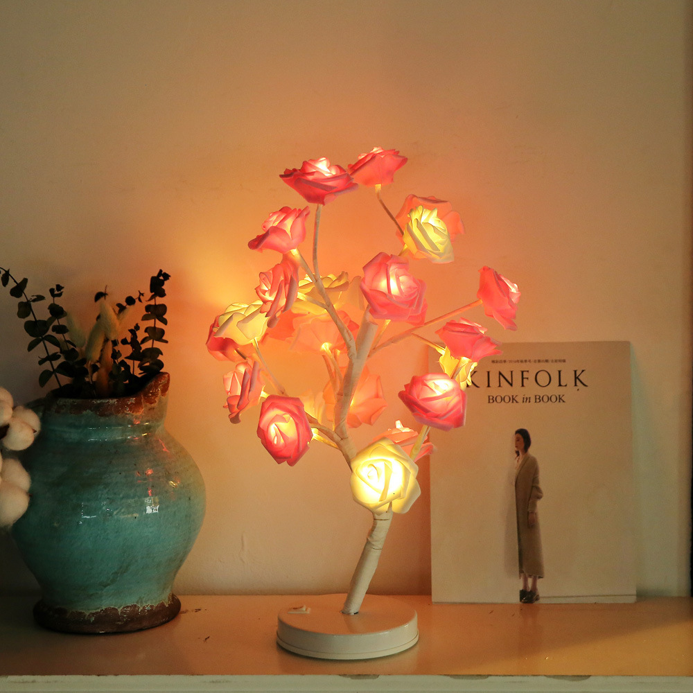 

2021 New 24 Led Rose Flowers Table Lamps Desk Night Light Home Indoor Lighting for Bedroom Wedding Party Christmas Decoration Jw3g