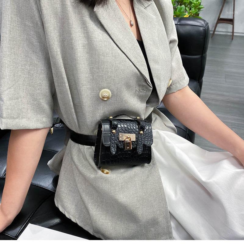 

New style small waist bag, women's trim waist fashionable and versatile chest bag, pin buckle belt decoration non perforated1, Black