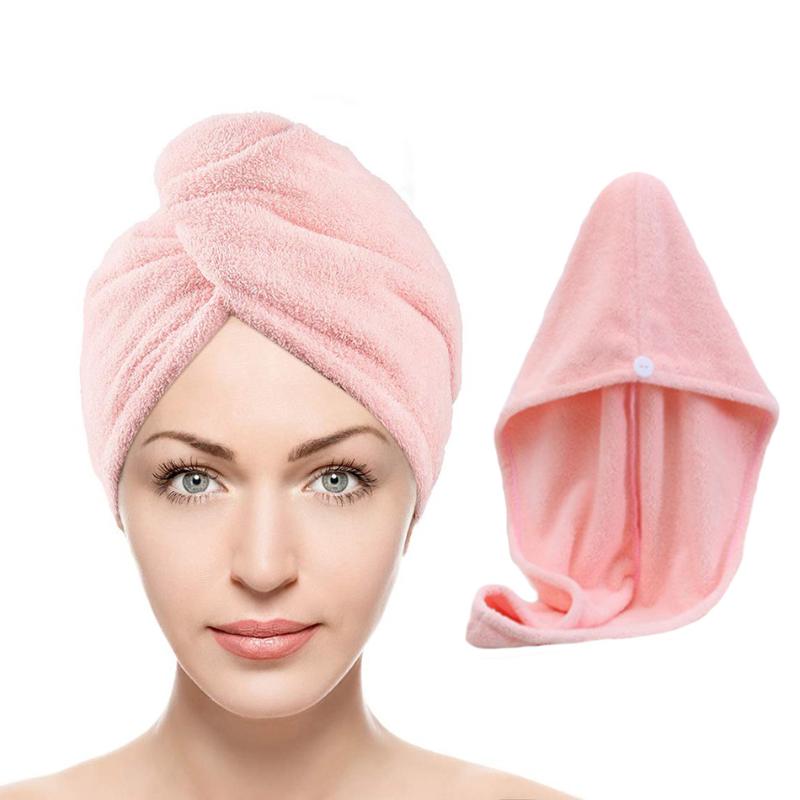 

Microfiber Hair Towel Wrap for Women Girls, Quick Dry Towel for Long Curly Hair, Hair Drying Soft Towels with Button 8 Colors, Pink
