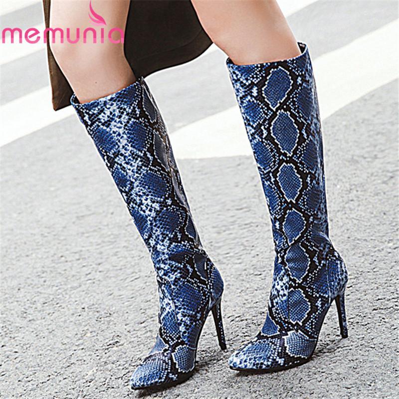 

MEMUNIA 2020 Newest knee high boots women snake pointed toe stiletto high heels party wedding shoes autumn winter boots female1, Gray