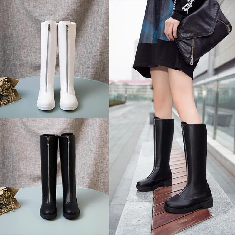 

Platform Knee-High Boots New Sexy Ladies Black White Boots Women Zipper Thigh High Leather Shoes Woman Zapatos De Mujer1