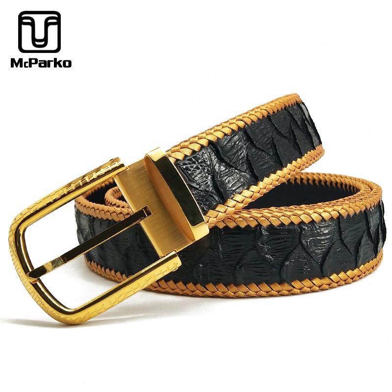 

Belts McParko Python Belt Genuine Leather Snakeskin Luxury Braided Skin Jean's Men Hiphop Punk Style Waist Strap Man, Black