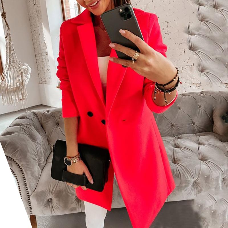 

2020 Black Women Blazer Formal Blazers Lady Office Work Suit Pockets Jackets Coat Slim Black Blazer feminino Femme Jackets, Red