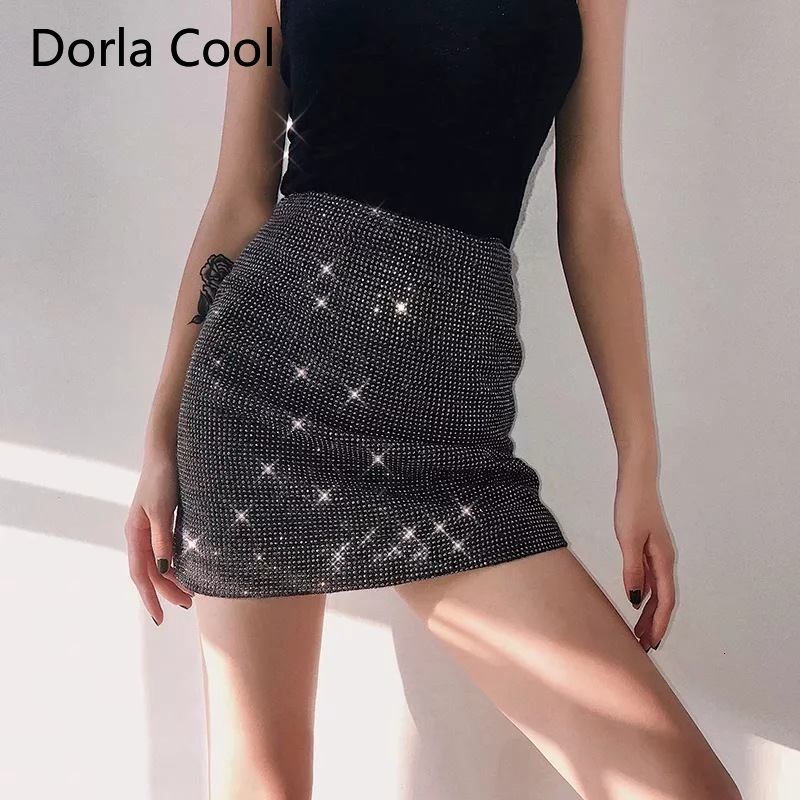 

High Quality Sexy Women Mini Skirt Luxury Diamonds Thin Night Club Bling Personality European Girl Skirts Party Rfmq, Dark gray.