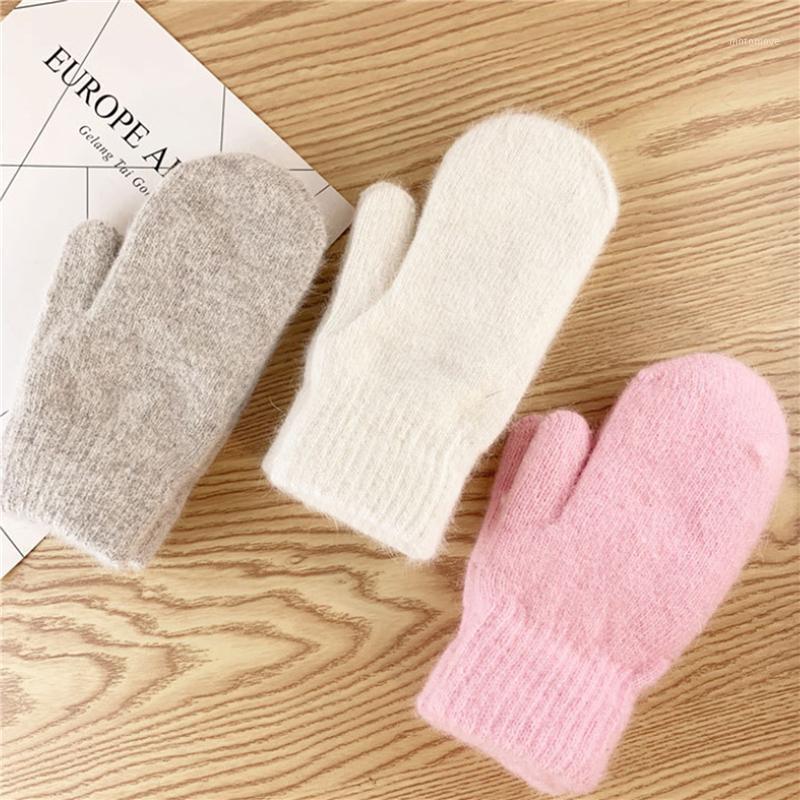 

Double-Layer Hair Gloves Female Winter New Korean Version Of Solid Color All Fingers Fashion Women Gloves Girls Mittens1