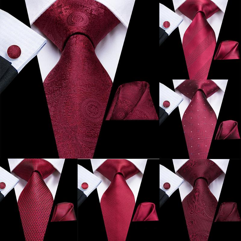 

Bow Ties Hi-Tie Designer Men Necktie Burgundy Paisley Solid Silk Wedding Tie For Hanky Cufflinks Set Business Party Drop