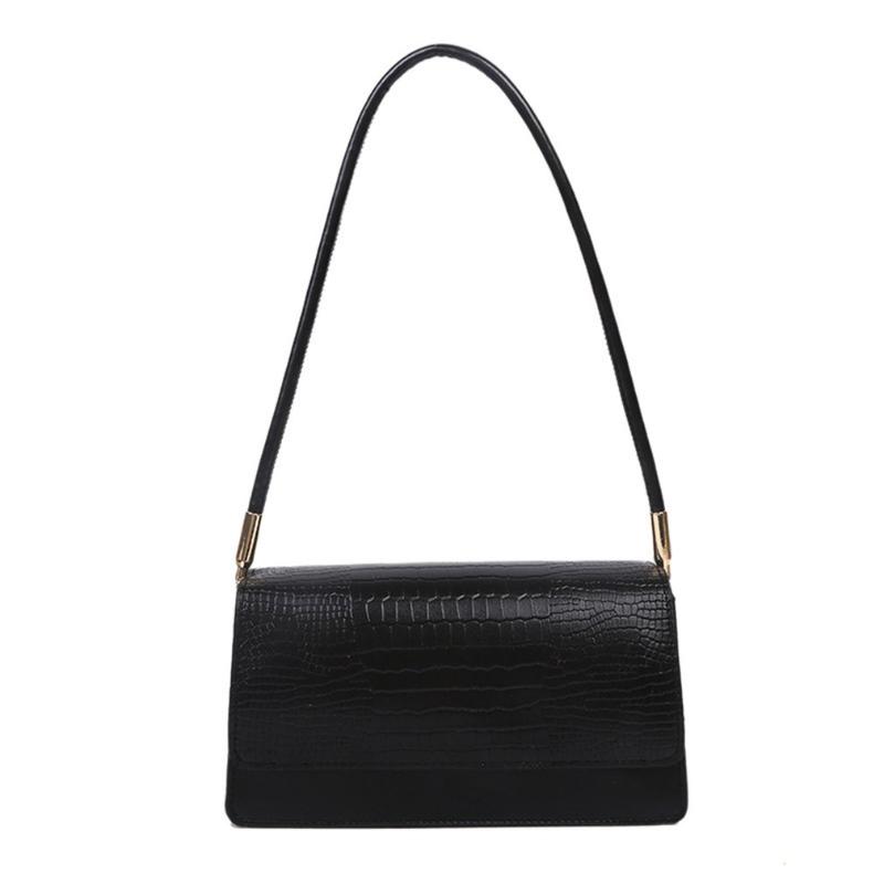 

2021 New French Style Underarm Bag Texture Popular Niche PU Leather Solid Color Shoulder Bag Tote Square Shape Women, Black