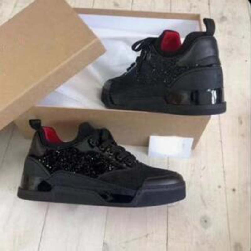

Designers Louboutin CL Christian luxurys 2020 NEW mens red bottoms designer shoes spike suede leather men women flat fas FIK, Blue