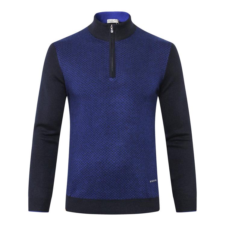 

Sweater wool men's 2021 new Business casual zipper warm Long sleeve elasticity England High collar big size -5XL, Blue