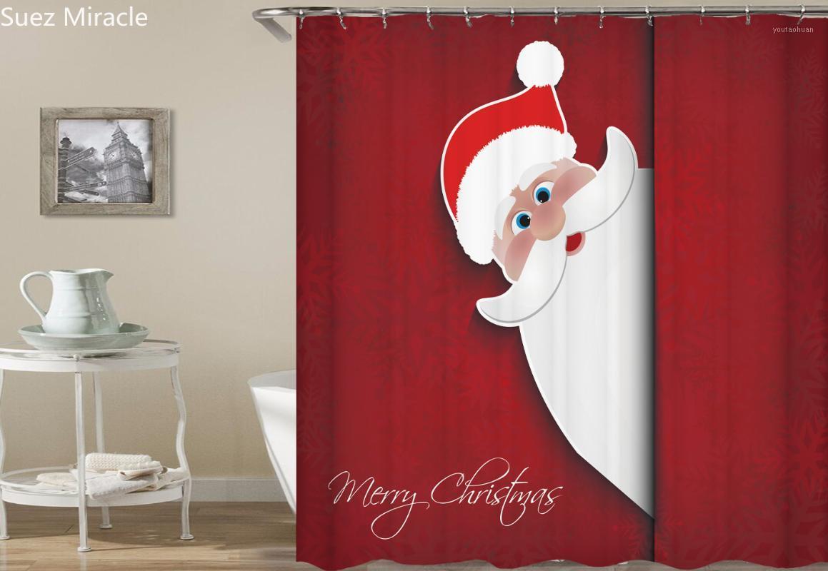 

Red Naughty Santa Claus hide and seek Christmas home decor waterproof Bathroom Shower curtain1