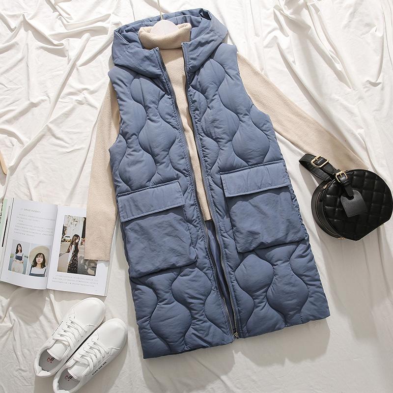 

Autumn and Winter New Mid-length Over-the-knee Hooded Plus Size Cotton Vest Women's Slim Sleeveless Vest, Beige