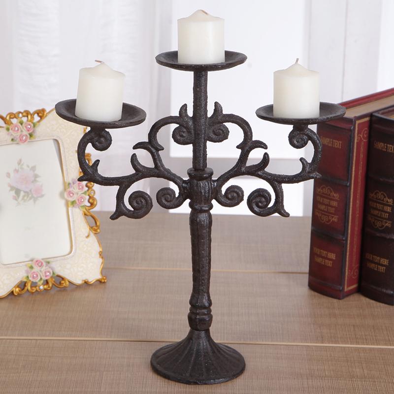 

Antique Rustic Chic Branch Home Decor Country Accents Tabletop Cast Iron Candle Holder Three Cups Bases With Thorn In Center