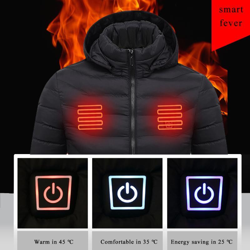

USB Electric Battery Heating Hooded Jackets Mens Women Heated Outdoor Parka Coat Warm Winter Thermal Jacket, Black