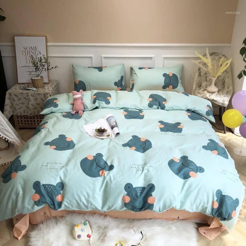 

Cute pet frog Bedding Set cotton Bedding Bed Bed Set cyan Linen  Queen King Size Sheet Double sided Duvet Cover1, Colour 5