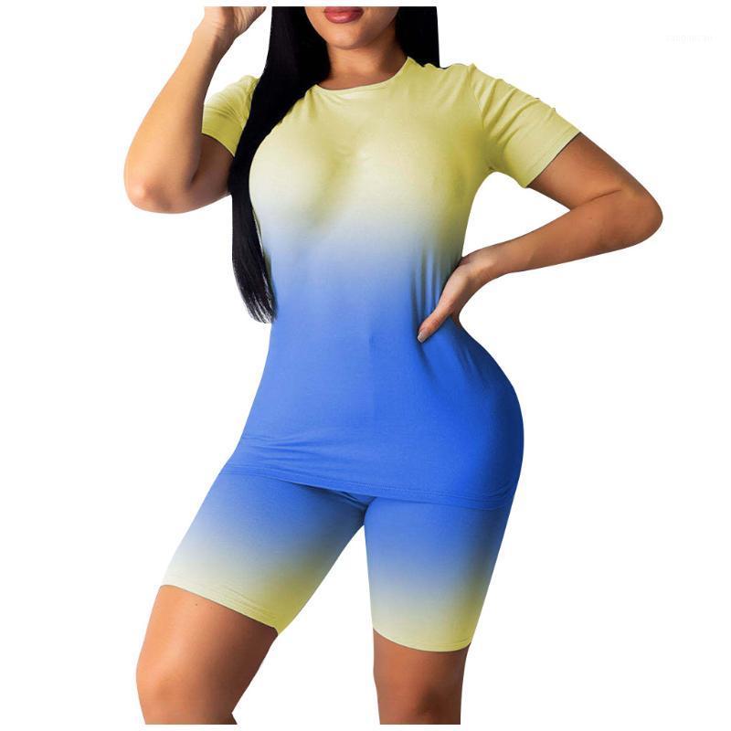 

Women Summer Fashion 2020 2Pcs Set tees Top Sexy Hollow Out Tie Dye shorts Two Piece Outfits Sexy Sets Ladies sports Wear#31, Blue