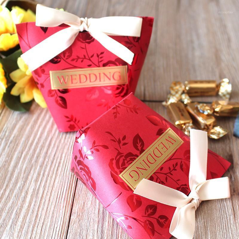 

Red Rose Wedding Favor Gift Boxes Bags 10pcs Paper Candy Box Chocolate Cookies Bag Packing Gift Party Supplies With Ribbon1