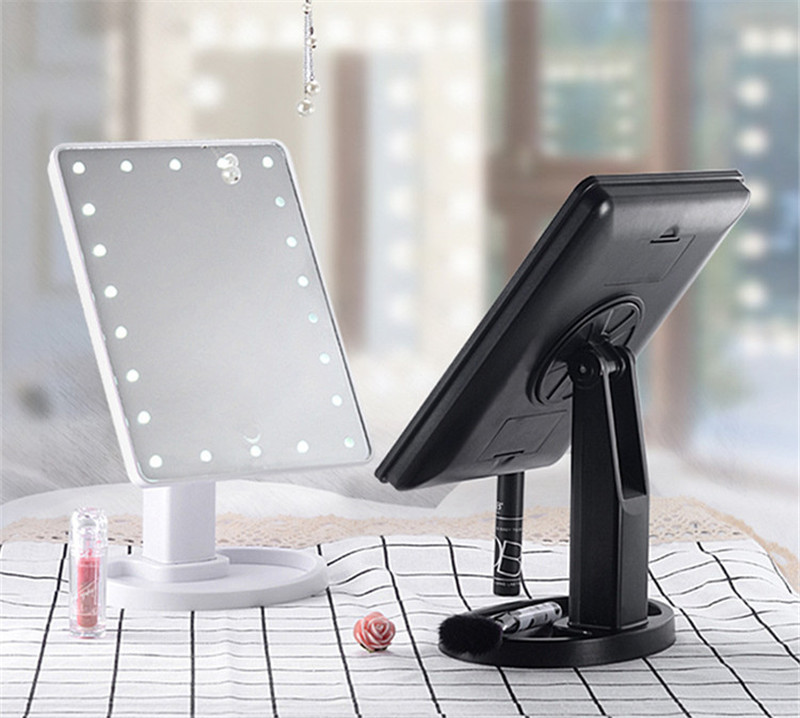 

360 Degree Rotation Touch Screen Make Up LED Mirrors Cosmetic Folding Portable Compact Pocket With 22 Lights Makeup Mirror