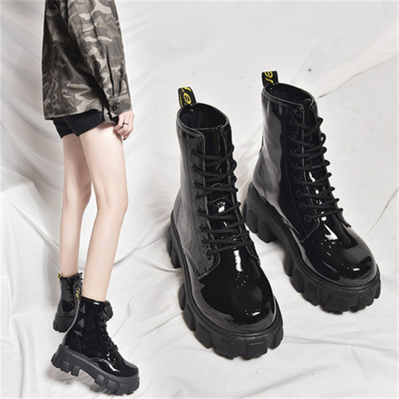 

Fashionable 2021 New Autumn Round Black Toe Lace Boots Woman Shoes -40 BBP7, Black2