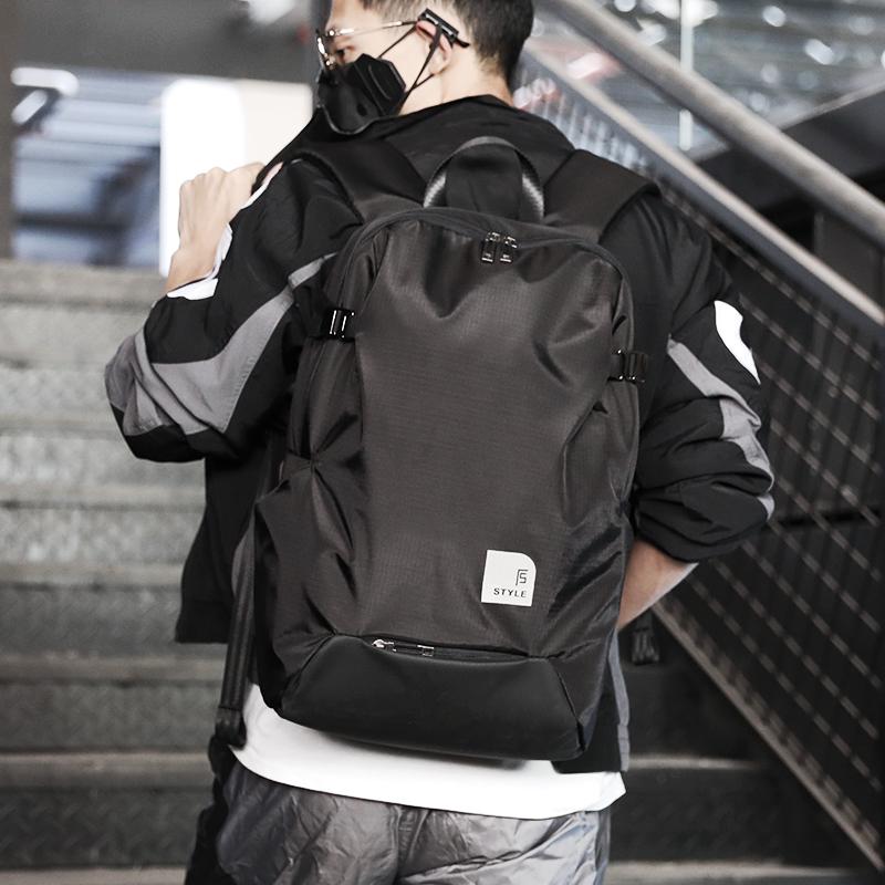 

Backpack men's fashion brand leisure men's backpack machine fashion computer travel bag trend high school student bag, Black