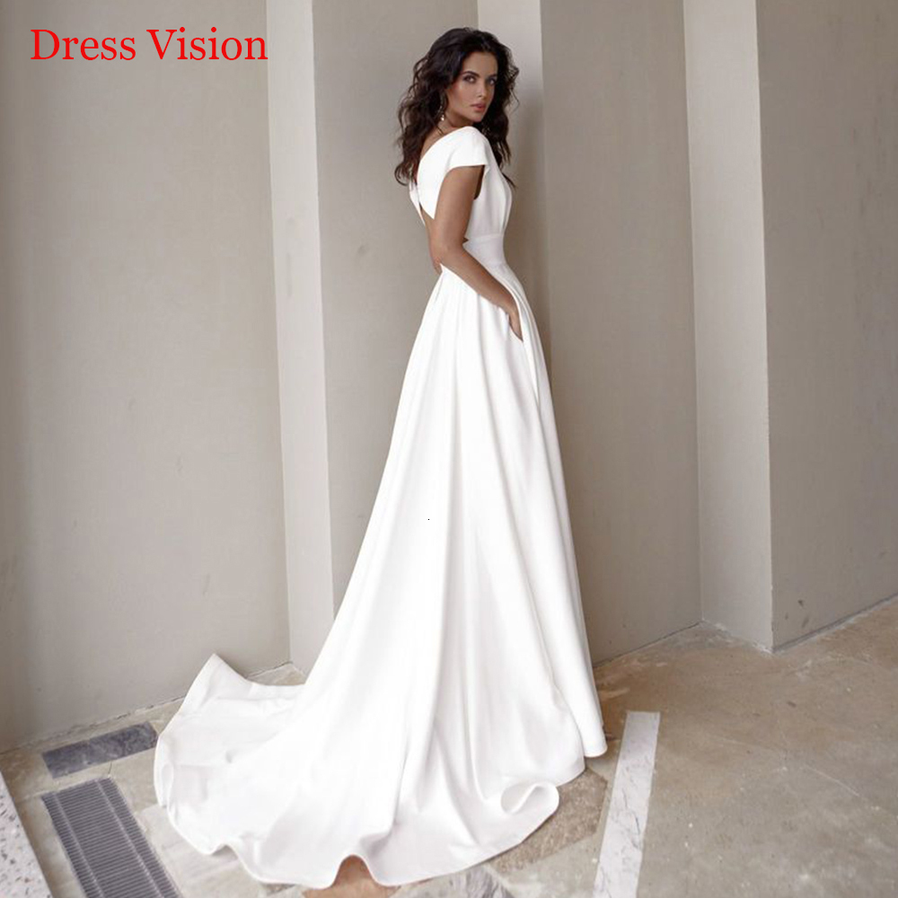 

2021 New Praia Mari E-1087-3-legged Satin Elegant Long Wedding Dress Bride Dressed As a Novice Marie Robe W6HB, Ivory white