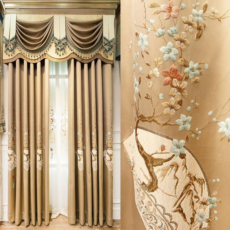 

New Chinese Style High Precision Jacquard Curtain Cloth Living Room Bedroom Shading Modern Minimalist Floor Curtain1, Tulle