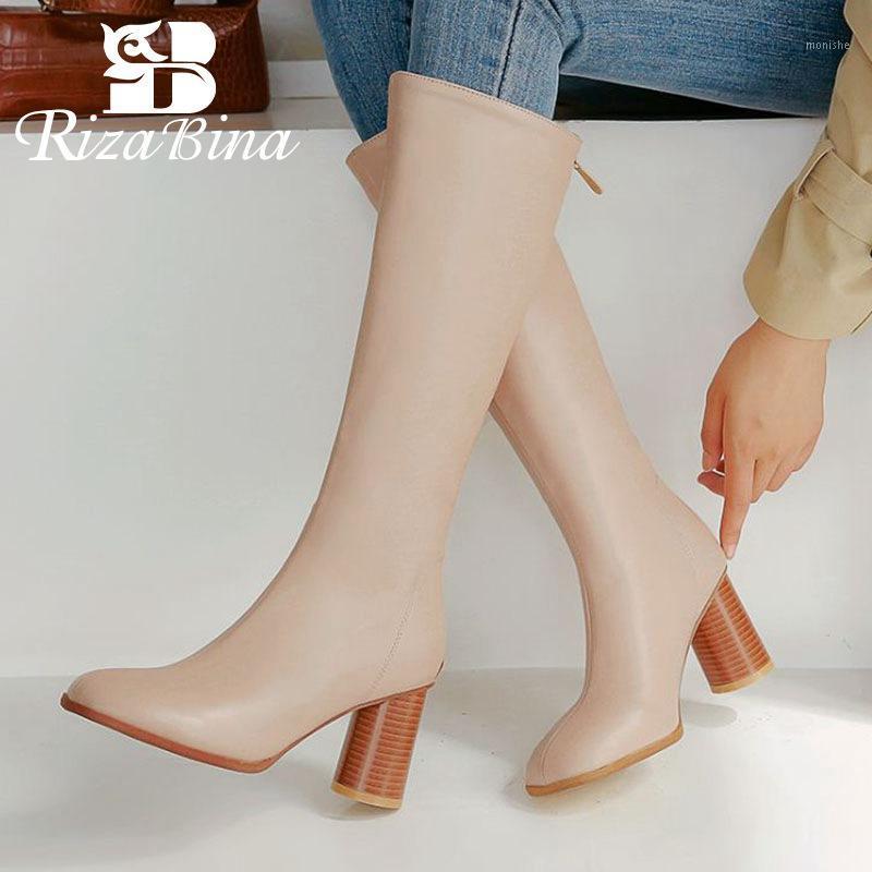 

RIZABINA Plus Size 32-43 Winter Knee High Boots Women Keep Warm Fur Square High Heel Shoes For Women Fashion Office Long Boots1, Black