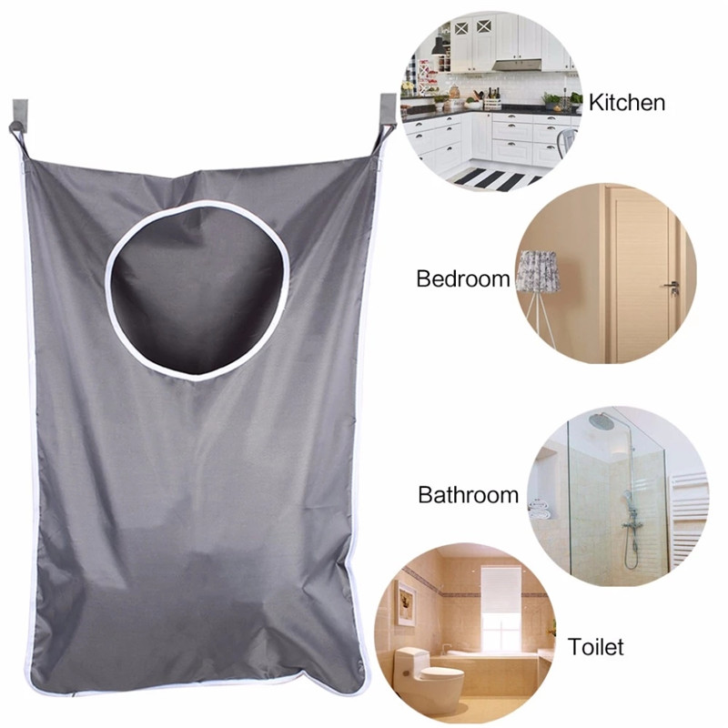 

Hanging Laundry Bag Space-saving Dirty Clothes Storage Organizer with 2 PCS Stainless Steel Hooks & Suction Cups Clothing Wardrobe Storage