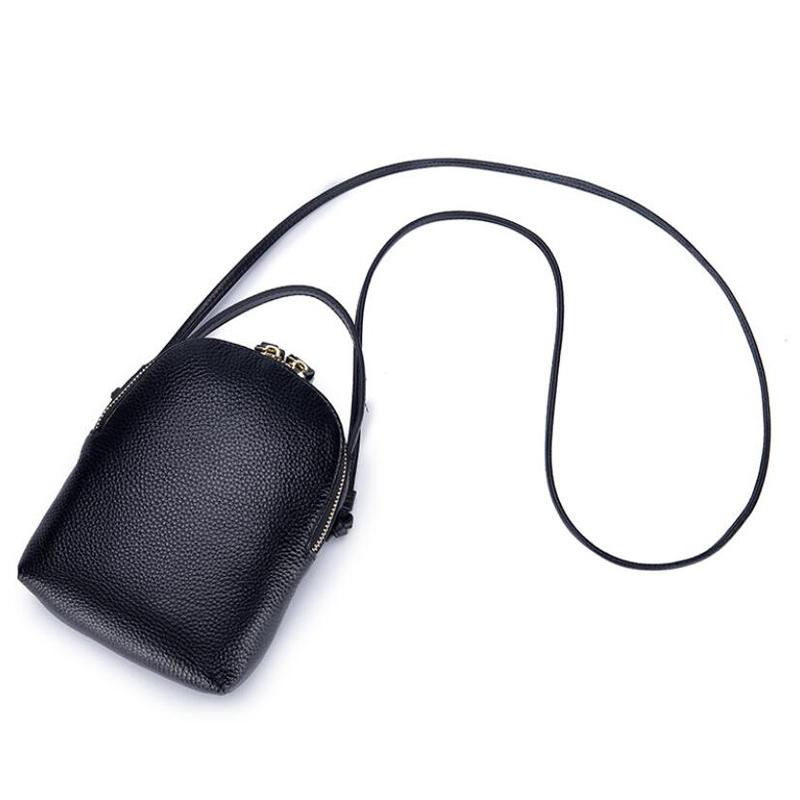 

Casual Women Shoulder Bag Mini Handbag Women Bags Genuine Leather Square Messenger Bag Cowhide Mobile Phone Soft Leather, Black