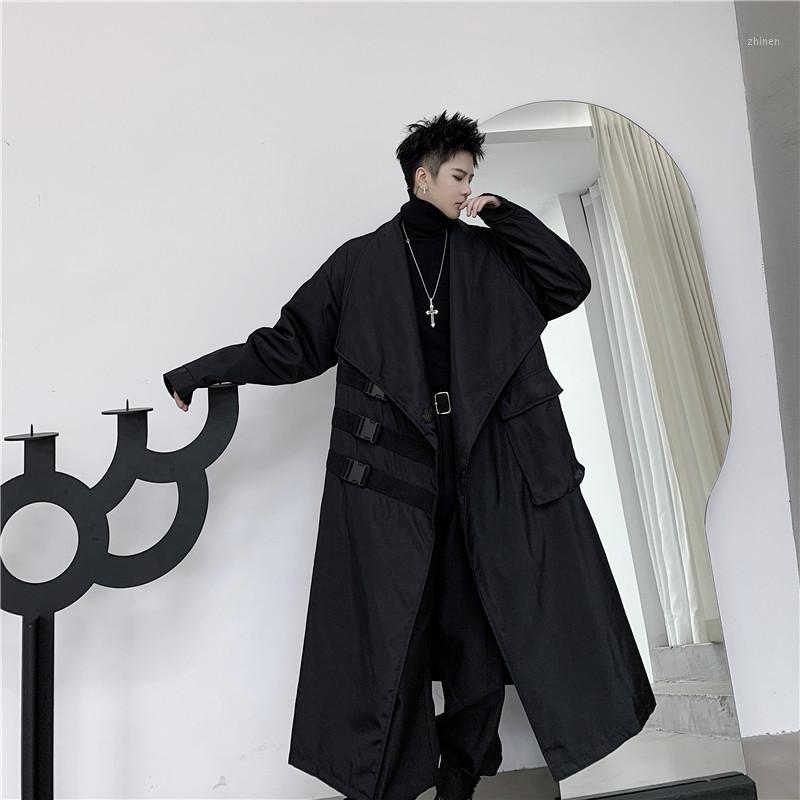 

Men's Trench Coats Men Japan Street Dark Black Loose Coat Outerwear Male Punk Gothic Fashion Casual Windbreaker Long Jacket Overcoat1, S52